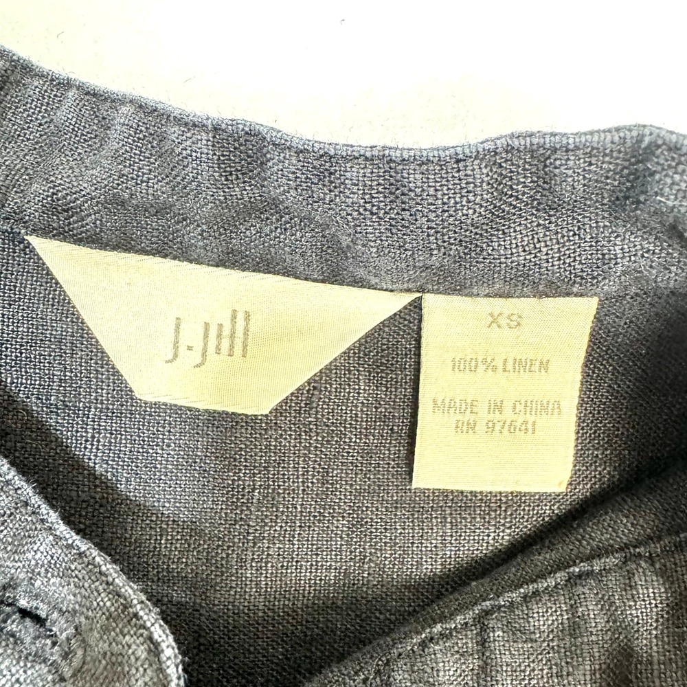 J. Jill Women XS Black 100% Linen Concealed Button Front Mandarin Collar B501 - Picture 2 of 3